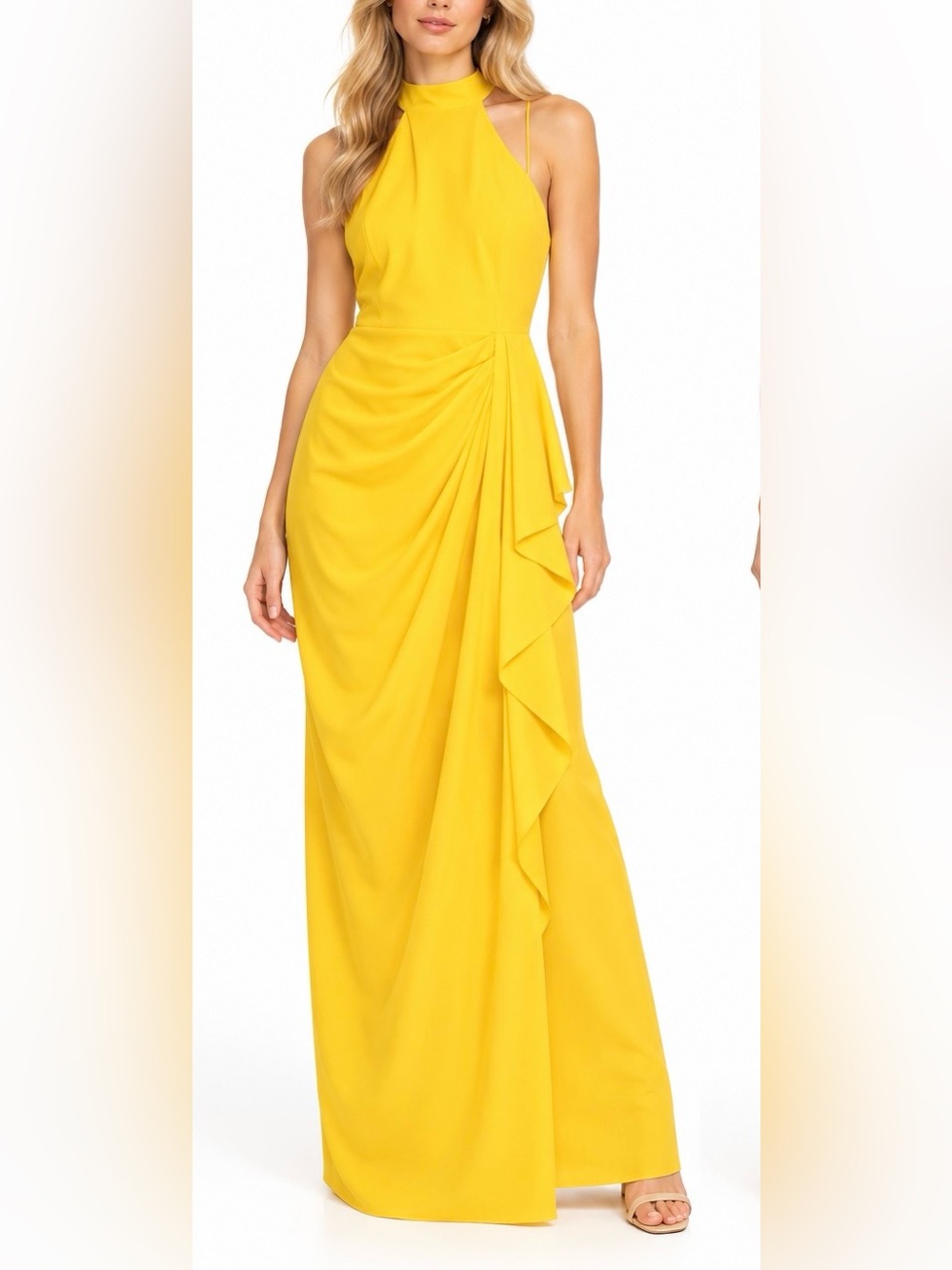 PINK Victoria's Secret Bright Yellow Halter Ruffle Maxi Dress